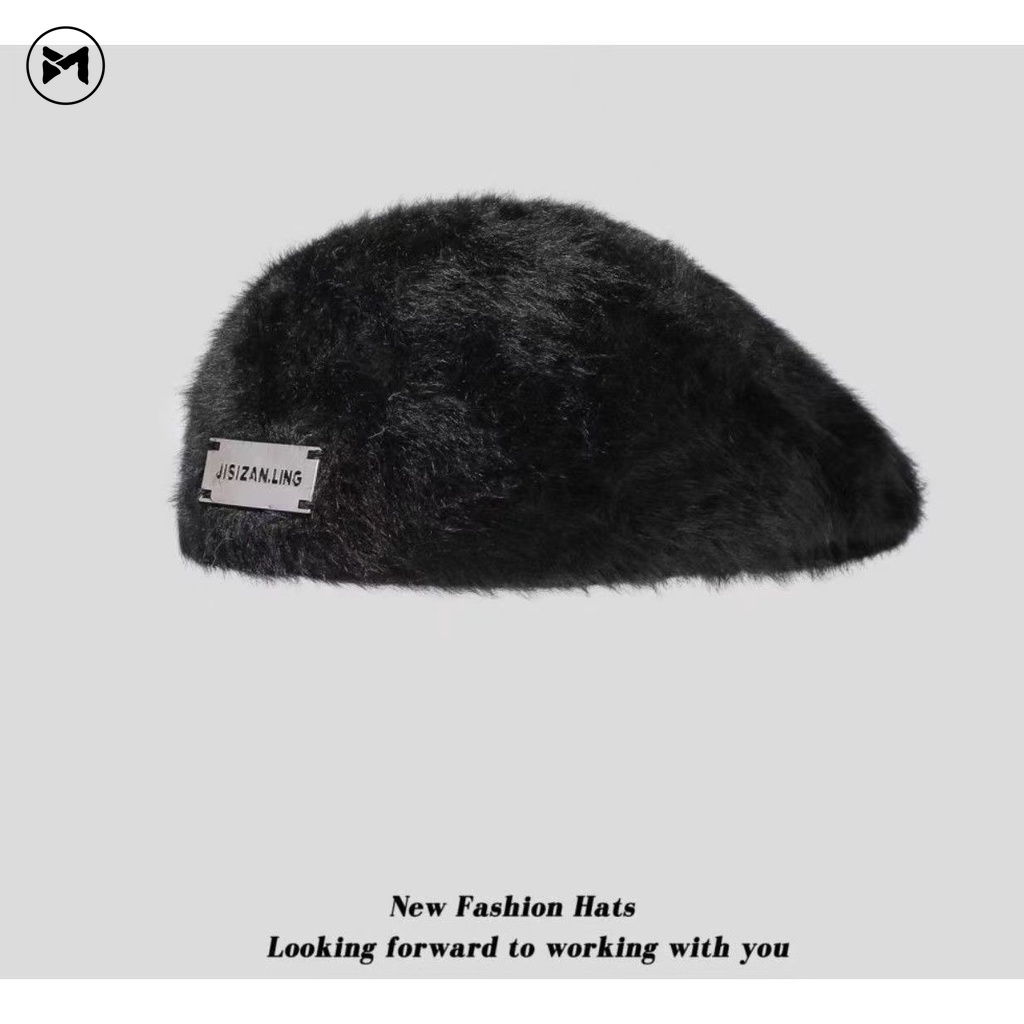 Mũ beret Len Lông Cừu Nhãn Kim Loại Thời Trang Hàn Quốc Mới 2023 Dành Cho Bạn Nữ