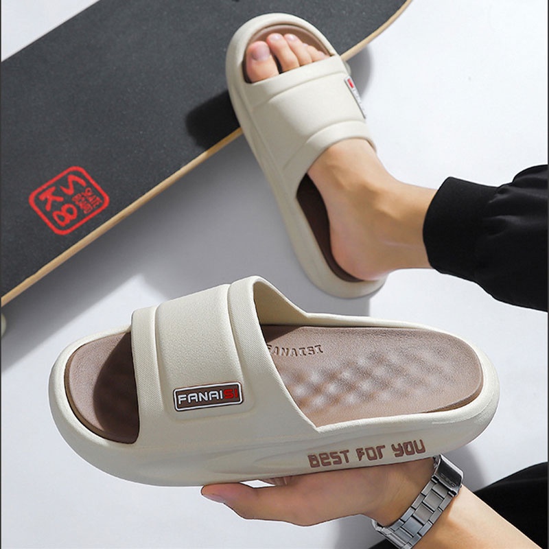 SHANMUSENLIN☘Dép đi trong nhà  đế dày chống trượt bền bỉ phong cách Hàn Quốc cho namGiày nam Thể thao Thư giãn Thời trang