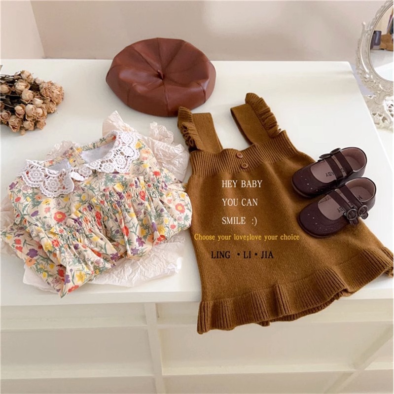 Bộ Áo Sơ Mi Hoa Tay Dài + Chân Váy Yếm Phong Cách Phương Tây Thời Trang Thu Đông Cho Nữ  Hàng Có Sẵn Hàng Mới