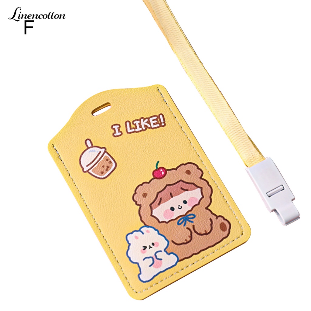 Túi Đựng Thẻ Xe Buýt Đa Năng Bằng Vải Lanh Cotton Thiết Kế Hoạt Hình Dễ Thương Có Dây Đeo Tiện Lợi Dành Cho Học Sinh