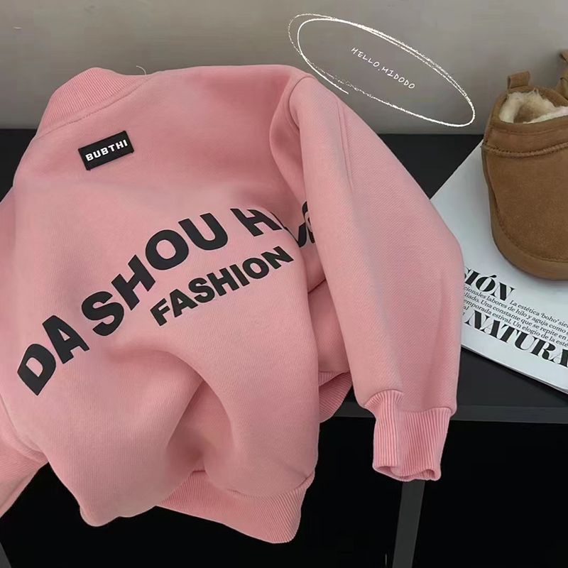 Áo Hoodie Tay Dài Cổ Tròn Màu Trơn In Chữ Phong Cách Hàn Quốc Cho Nam