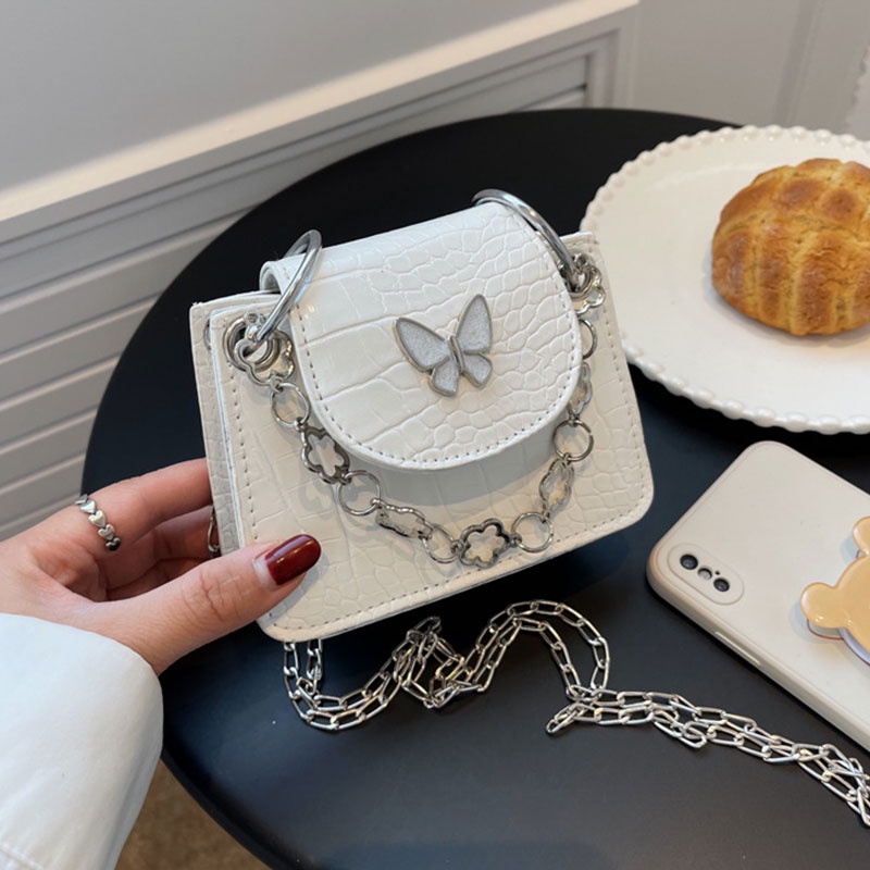 MOUSSON  Túi Đeo Chéo mini Đựng Son Môi Phối Dây Xích Thời Trang Cao Cấp Cho Nữ