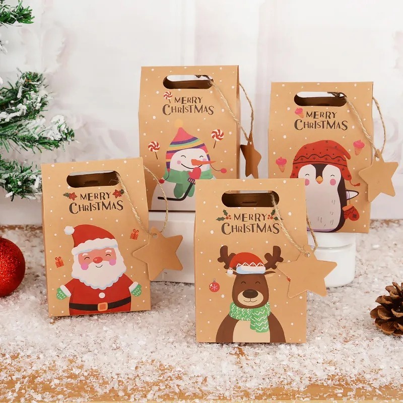 Túi Giấy kraft Đựng Quà Giáng Sinh / Năm Mới Hình Ông Già Noel / Người Tuyết Kèm Thẻ Giấy