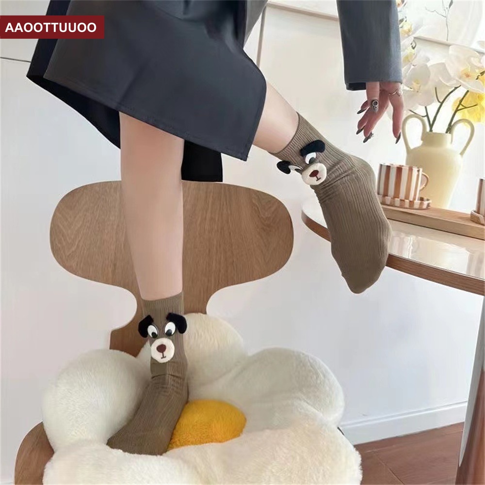 Dễ Thương Vớ Dài Trung Bình Họa Tiết Hoạt Hình Chú Chó Tai To Thời Trang Mùa Thu Cá Tính Cho Nữ