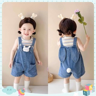 Yếm Cho Bé Gái, Set Áo + Yếm Bò Tai Thỏ Dễ Thương Với Áo Chất Tăm Gân Mềm Mát, Yếm Bò Mềm Đẹp Lisa Shop