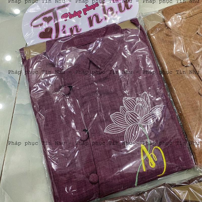 Đồ lam thêu chữ AN hoa sen nút gài cao cấp