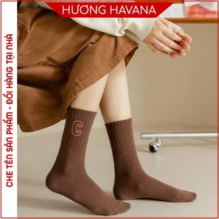 Tất vớ nữ cổ dài chất cotton lì họa tiết chữ C màu pastel siêu đẹp FPT33