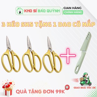  Combo 3 Kéo Cắt Gà SK5 Cán Thép Siêu Bén Tặng 1 Dao Gọt Trái Cây Có Nắp Siêu Tiện Lợi Dễ Sử Dụng 