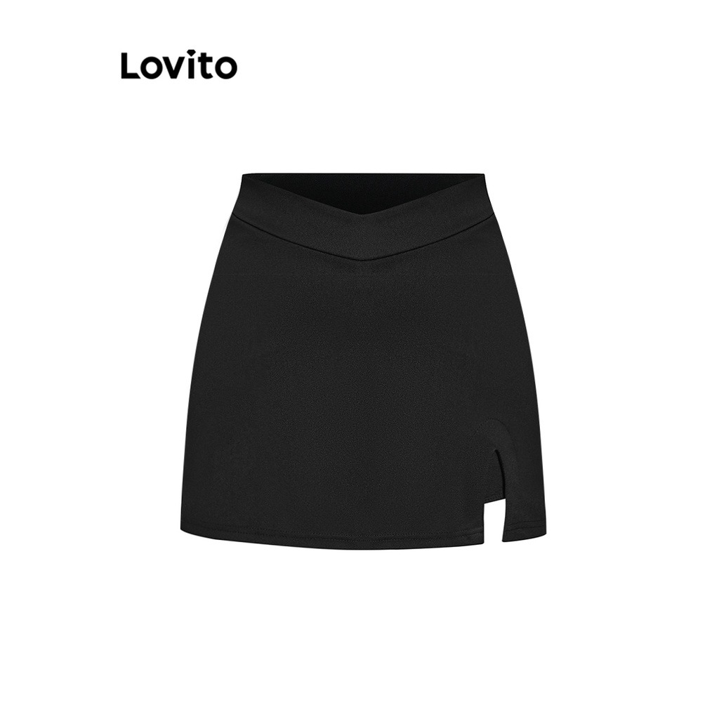 Quần short Lovito xẻ phía trước màu trơn thường ngày cho nữ L61AD111