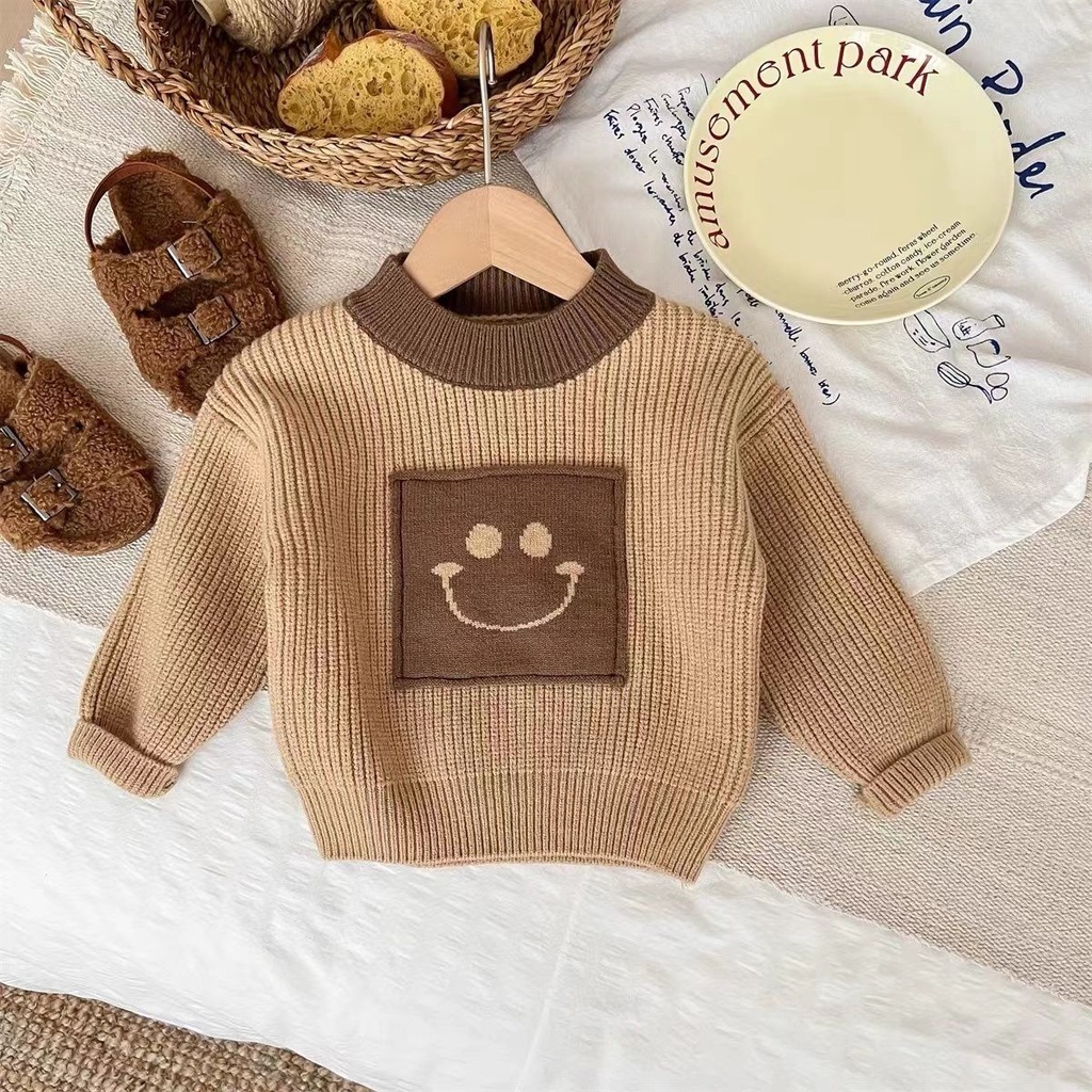 Philis Áo sweater Thu Đông 2023 Ấm Áp In Họa Tiết Mặt Cười Cho Bé Trai Và Bé Gái
