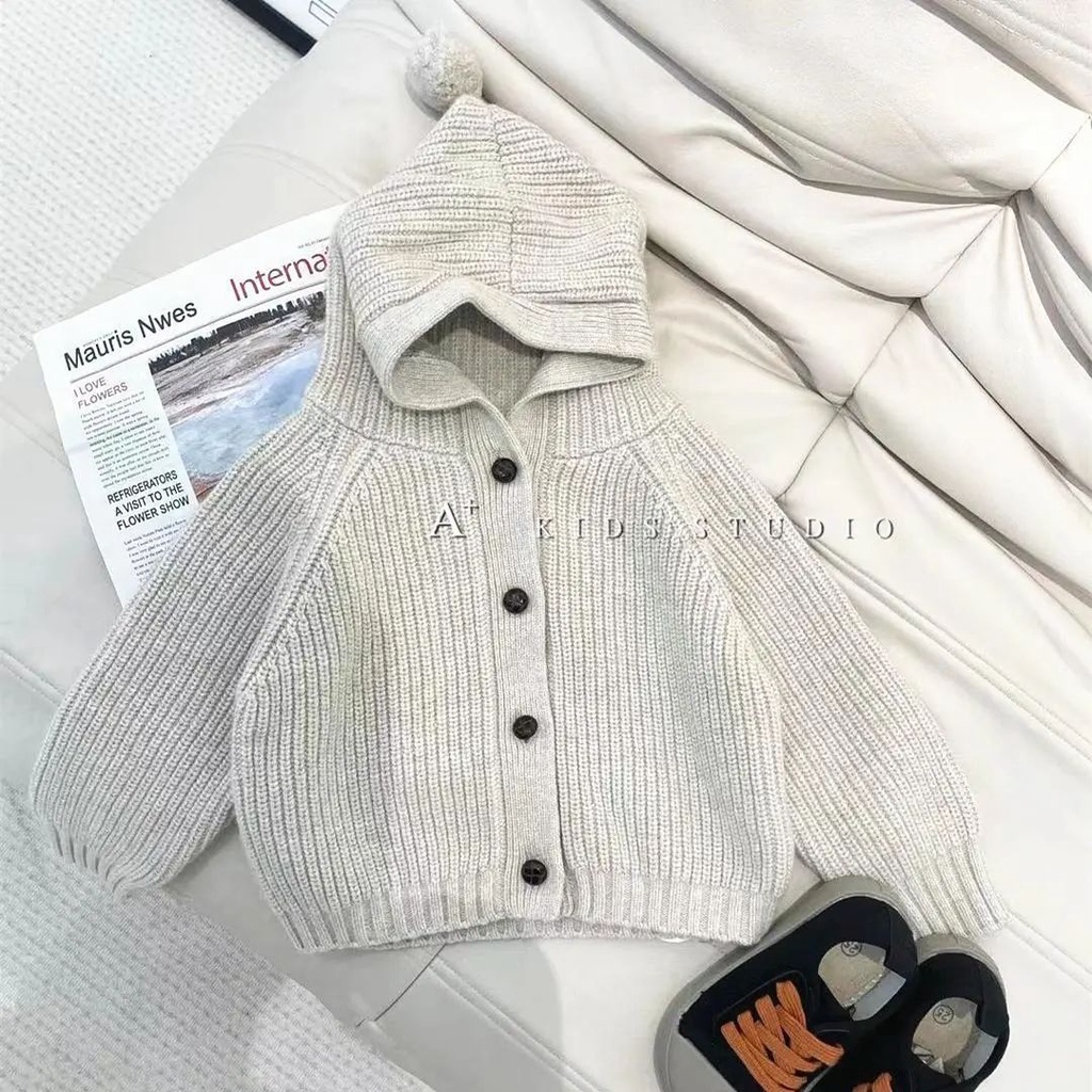 Áo Khoác Len cardigan Có Mũ Trùm Dễ Thương Thời Trang Mùa Thu 2023 Kích Thước 80-140