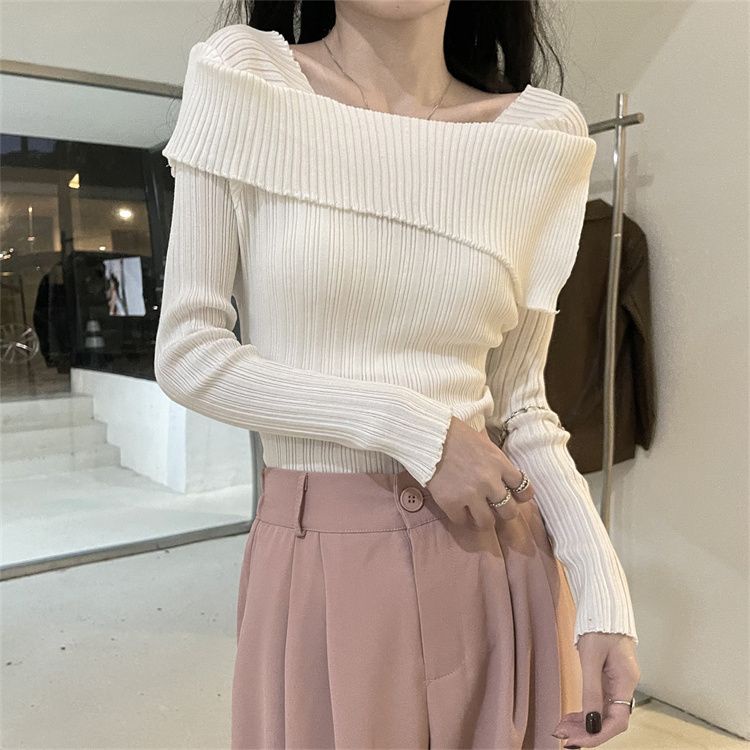 One Áo sweater Dệt Kim Trễ Vai Dáng Ôm Thời Trang Thu Đông Cho Nữ