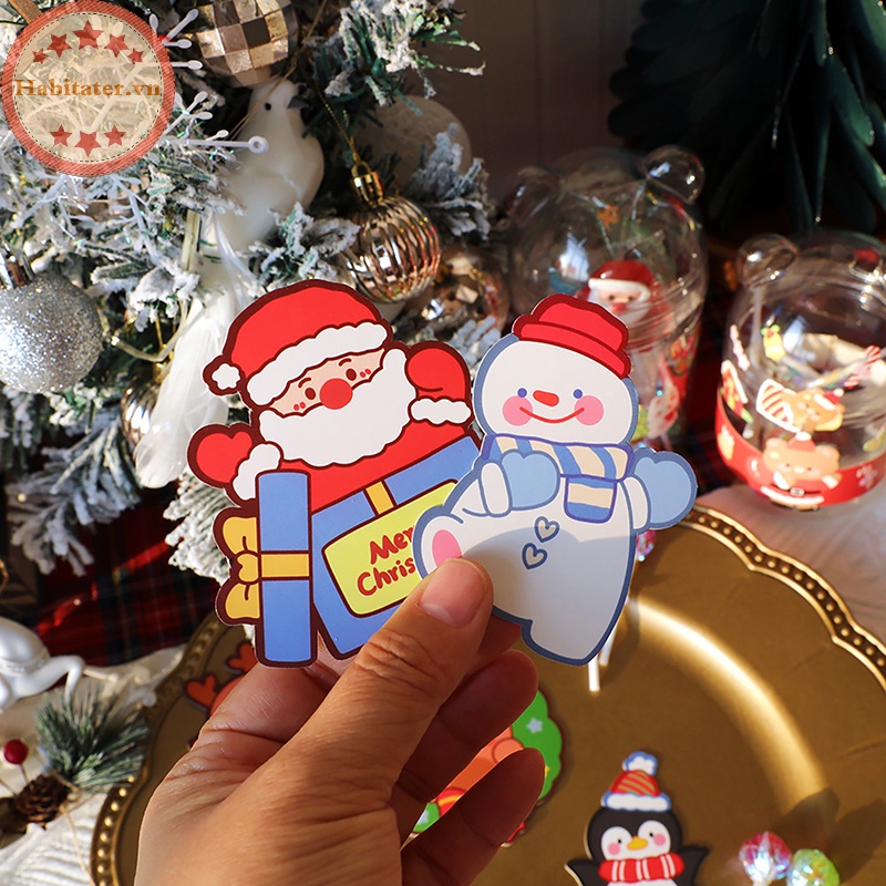 Set 50 Thiệp Giấy Hình Kẹo Mút / Ông Già Noel / Chim Cánh Cụt Hoạt Hình Trang Trí Tiệc Giáng Sinh / Năm Mới vn