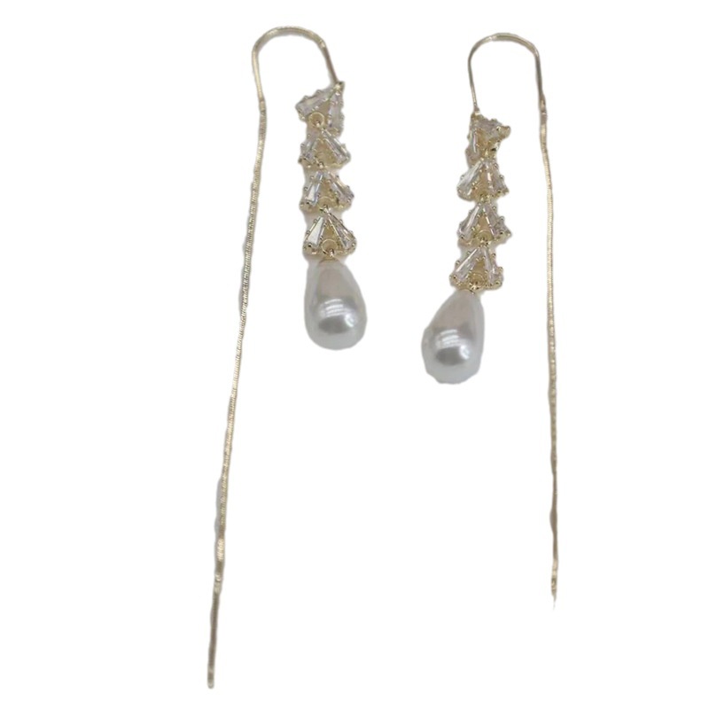 Mới Bông Tai Dáng Dài Đính Hạt Hình Giọt Nước Màu Trắng Thời Trang Sang Trọng