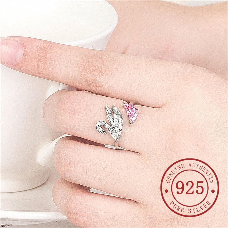 Nhẫn Hở Mạ Bạc s925 Hình Thiên Nga Đính Đá zircon Đơn Giản