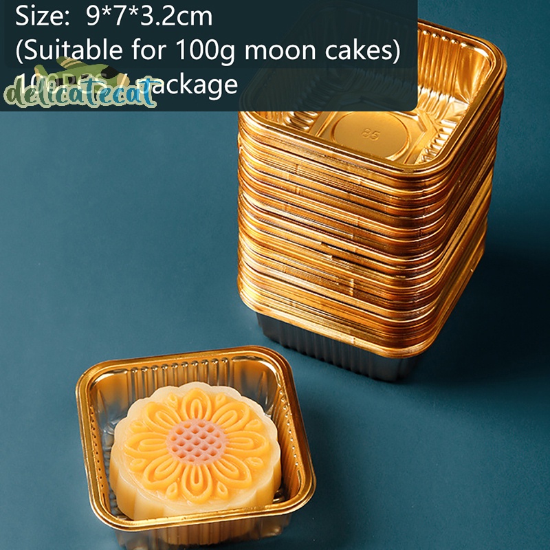 Set 100 Khay Đựng Bánh Trung Thu Hình Vuông Bằng Nhựa Màu Vàng Kèm Nắp Đậy Tiện Dụng
