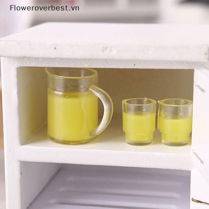 Set 3 Bình Nước Ép Trái Cây + 2 Ly Mini Tỉ Lệ 1: 12 Trang Trí Nhà Búp Bê