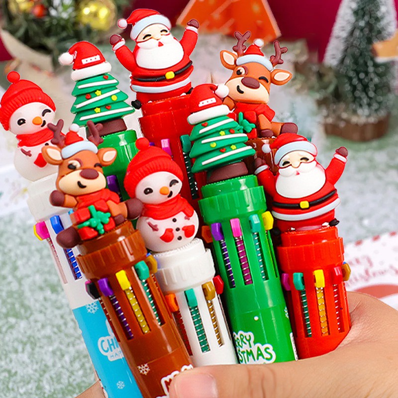 Bút Bi 10 Màu Họa Tiết Giáng Sinh Dễ Thương