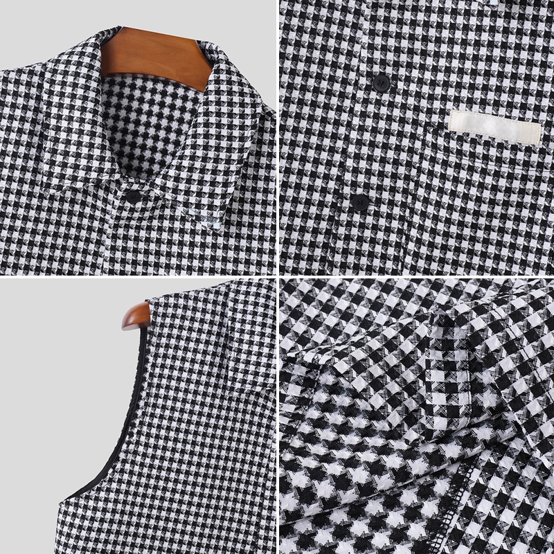 INCERUN Áo Thun Ba Lỗ Sọc Ca Rô Thời Trang Cá Tính Cho Nam