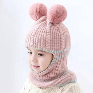 Mũ Len Lông Cừu Dày Dặn Kèm Khẩu Trang Giữ Ấm Mùa Thu Đông Cho Bé