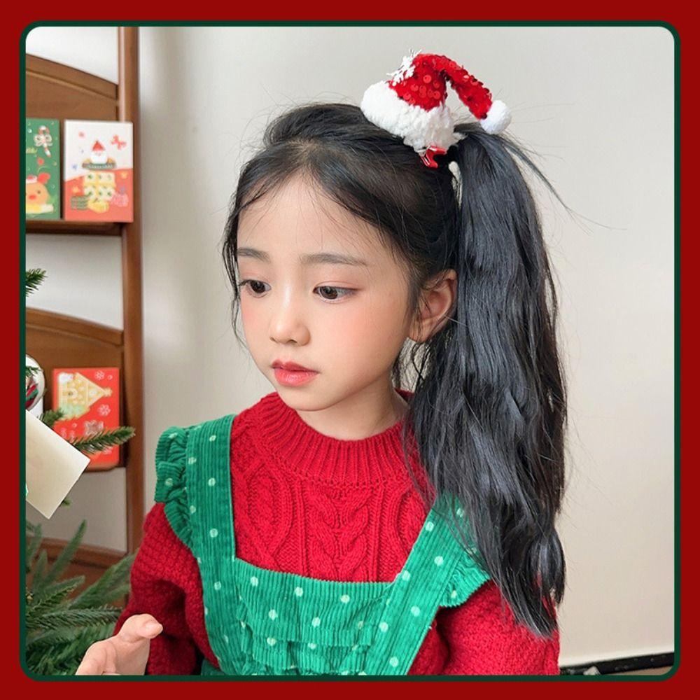 Shanhai Kẹp Tóc Trang Trí Giáng Sinh Đính Nơ Tuần Lộc Giáng Sinh Sáng Tạo sequin Hình Ông Già Noel Màu Đỏ Cho Trẻ Em