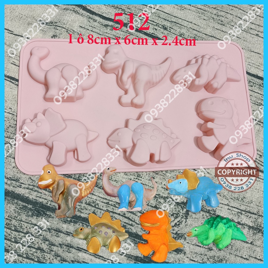 HCM - Khuôn silicon mẫu hình Khủng long Bạo chúa, Tê giác  nướng bánh, làm kẹo dẻo, đổ rau câu thạch, đổ tượng thạch cao