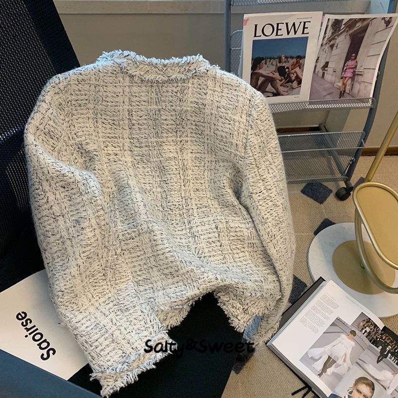 Salty&Sweet store Áo dạ tweed áo khoác dù áo khoác bomber cozy casual chic Chất lượng cao WJK23A07U4 42Z231016