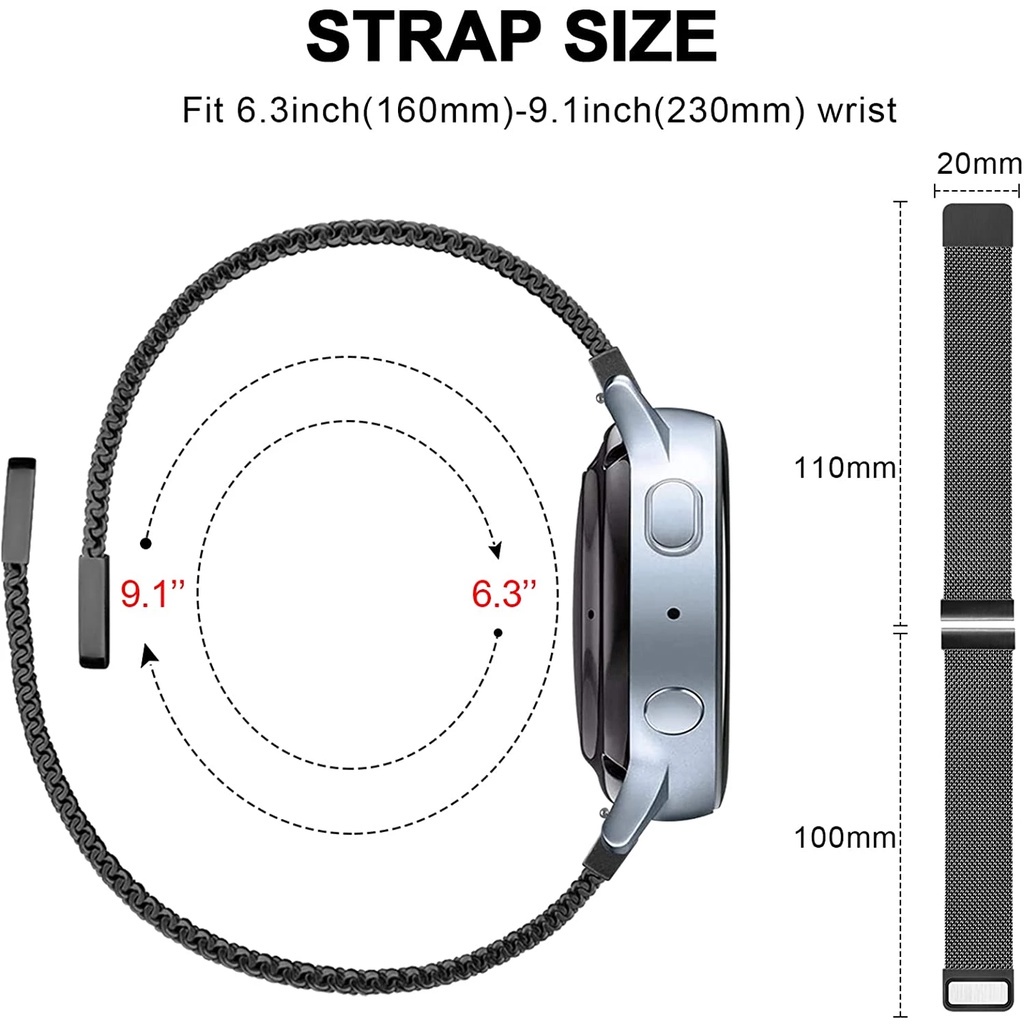 Dây Đeo Inox Từ Tính 20mm 22mm Cho Đồng Hồ Thông Minh Samsung Galaxy Watch 3 4 46mm 42mm 40mm 44mm S3 Active 2 Huawei GT