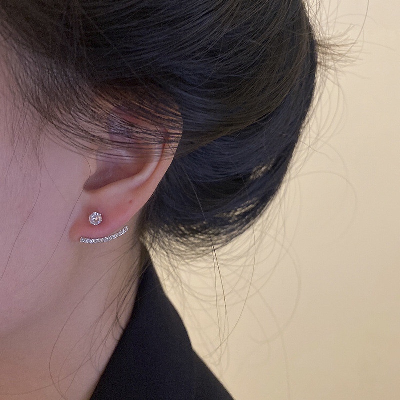 Khuyên tai mạ bạc hình học đơn giản một phong cách ins hai lớp dạng cong cá tính cho nữ YR
