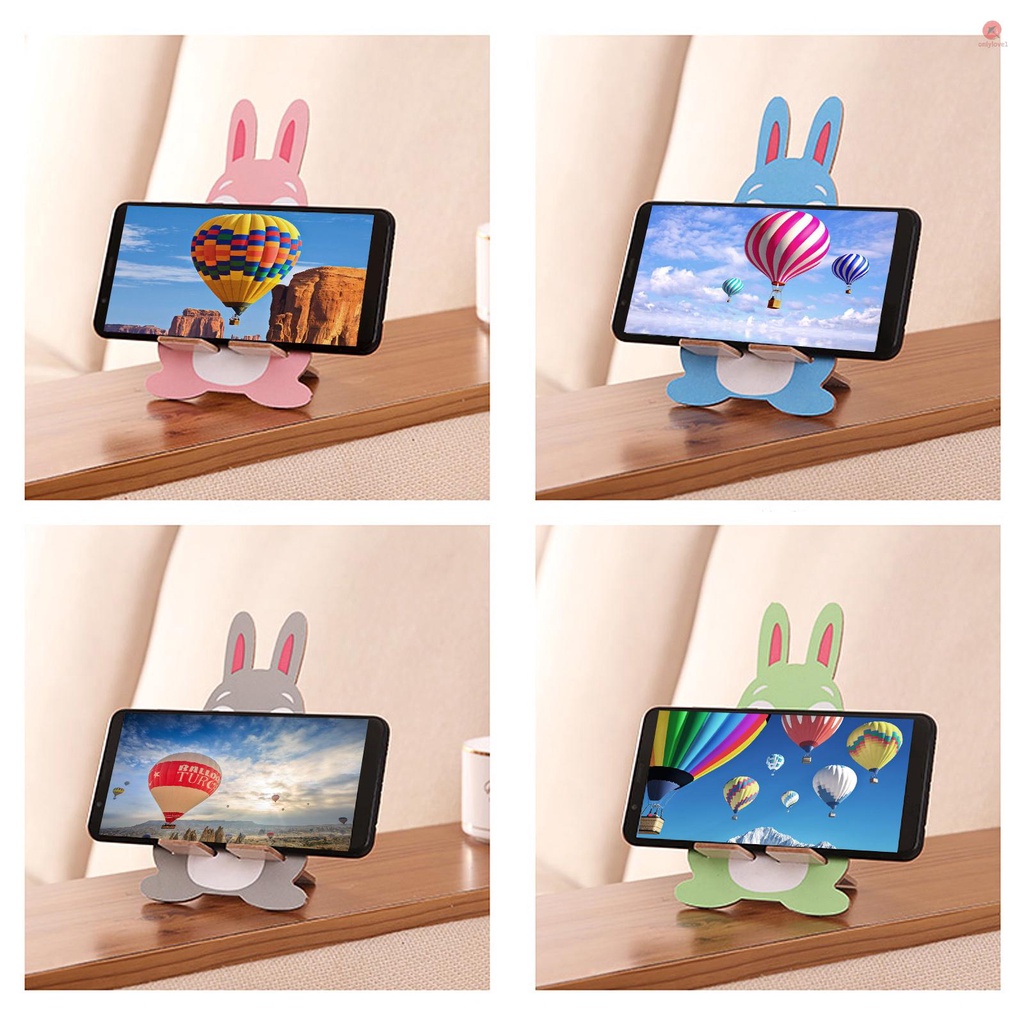 Giá Đỡ Điện Thoại Để Bàn Bằng Gỗ Hình Thỏ Hoạt Hình Dễ Thương