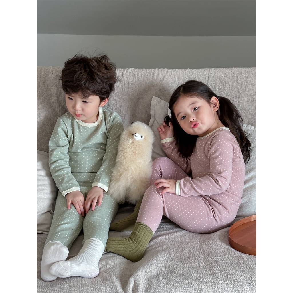 Bộ Quần Áo Mặc Nhà Thu Đông Ấm Áp Phong Cách Hàn Quốc Bé Trai Bé gái, Đồ Ngủ Cotton Nguyên Chất Loại A Cho Bé Yêu