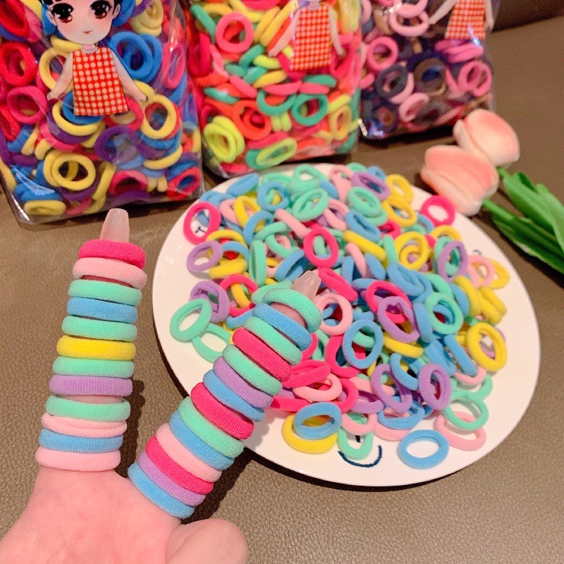 Set 300 Dây Buộc Tóc Co Giãn Nhiều Màu Sắc Chất Lượng Cao Cho Bé