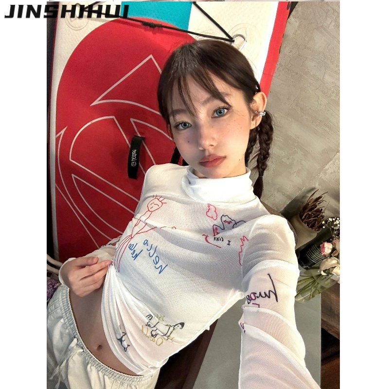 JINSHIHUI áo phông áo thun nữ croptop baby tee Cute Popular Vintage xu hướng WMY2392ZX8 42Z231019