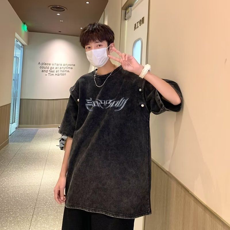 Áo Thun cotton Dáng Rộng Unisex Tháo Rời Được Kiểu Mỹ Cá Tính zyq172