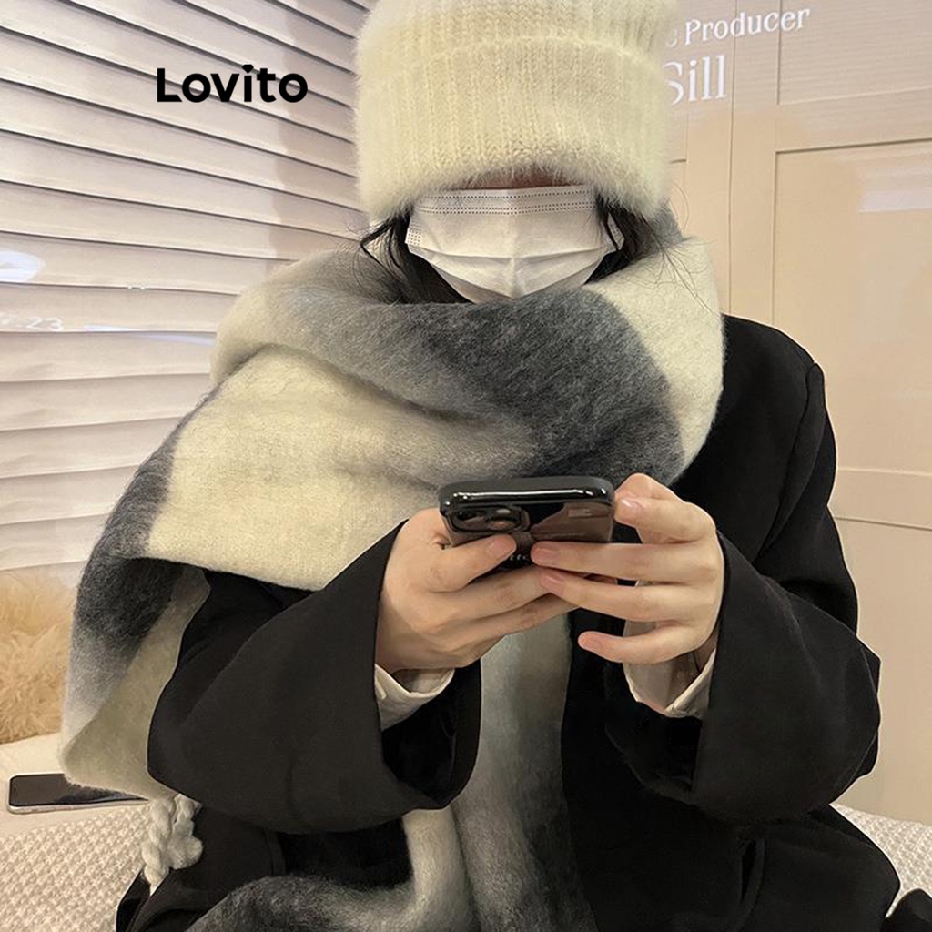 Lovito Khăn quàng cổ sọc màu thông thường cho nữ LNA32281