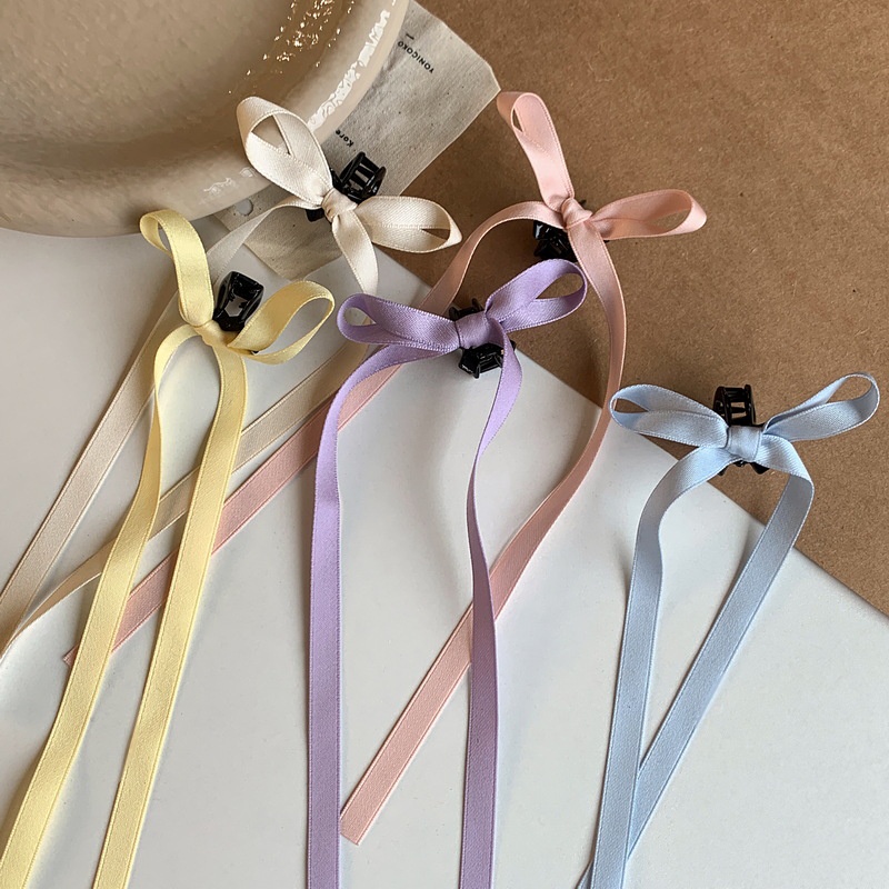 Set 2 Kẹp Tóc Nơ Ruy Băng Dài Màu Kẹo Dễ Thương