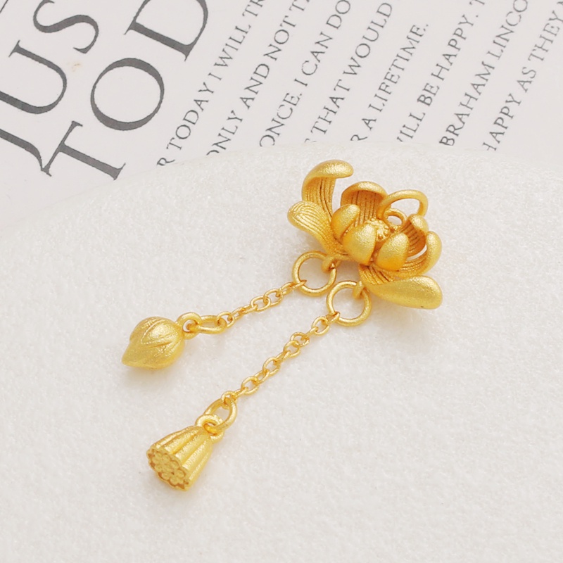 Bông Tai Mạ Vàng 18k Hình Hoa Sen / Lá Sen Màu Sắc Cổ Điển Độc Đáo diy