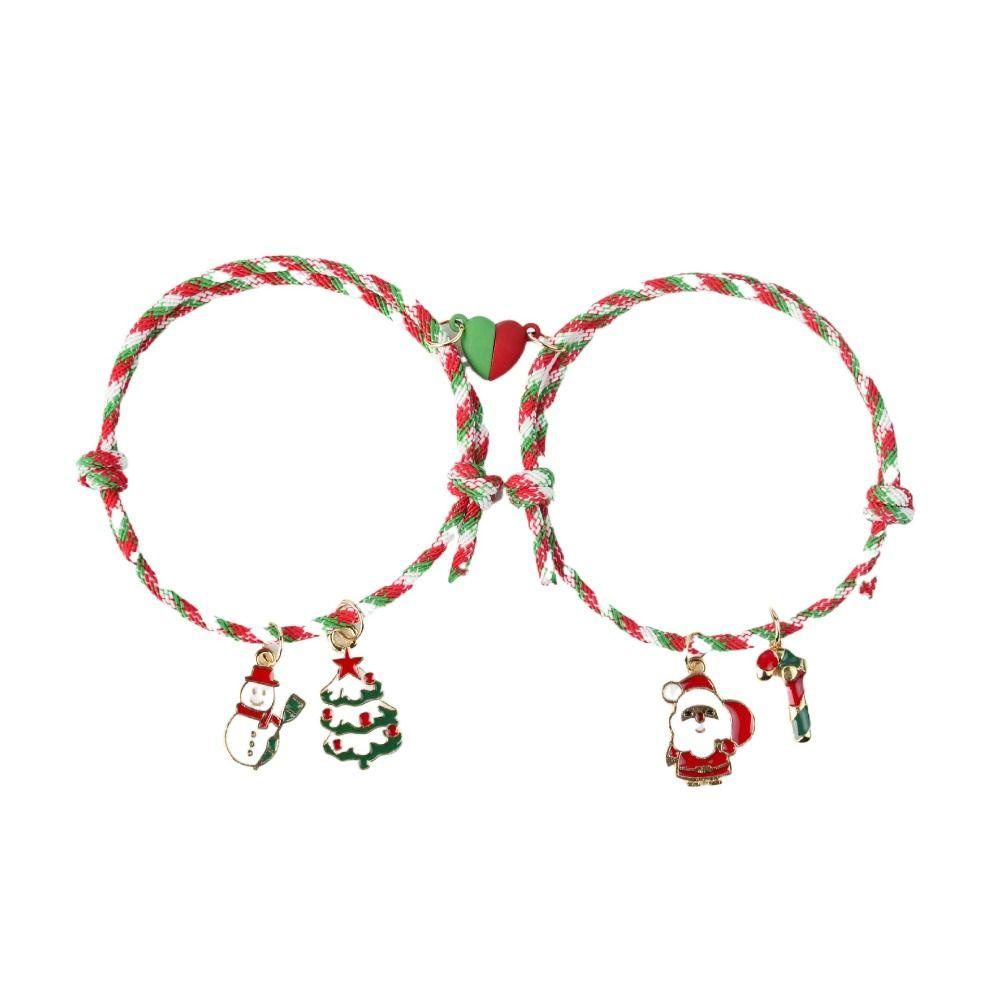 Urtes Bộ 2 Vòng Tay Giáng Sinh Kiểu Kéo Hình Ông Già Noel / Nai Sừng Tấm Thời Trang Cho Cặp Đôi