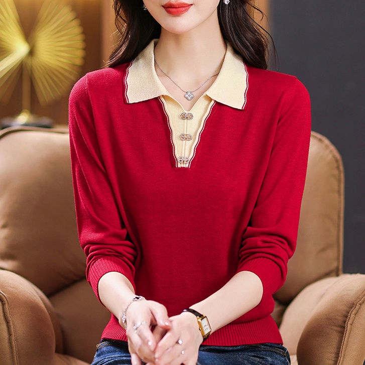 Áo Thun polo Dệt Kim Tay Dài Phong Cách Hàn Quốc Thời Trang Thu Đông Dành Cho Nữ