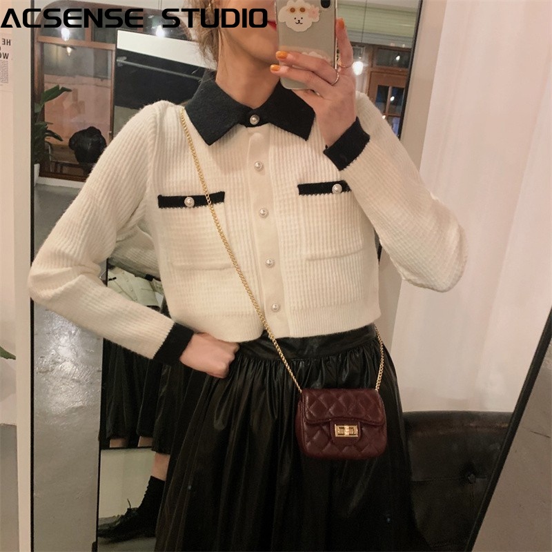 ACSENSE STUDIO Áo Len áo khoác cardigan Vintage xu hướng Cổ điển Korean WMY23A10QD 43Z231027