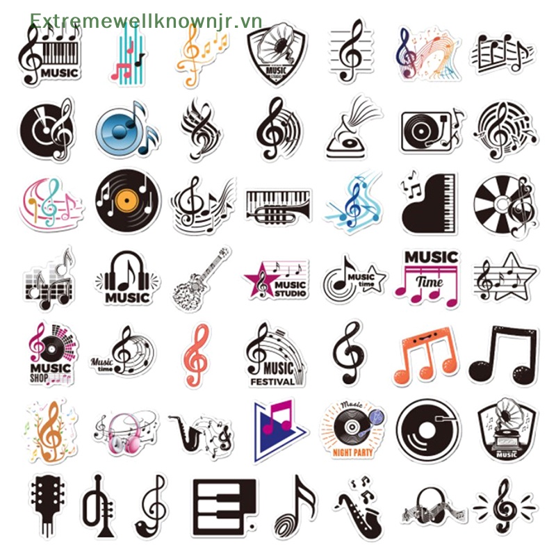Ervn Hình Dán Nốt Nhạc Hoạt Hình Chống Thấm Nước Trang Trí Xe Hơi / Ván Trượt / laptop / Điện Thoại / Sổ