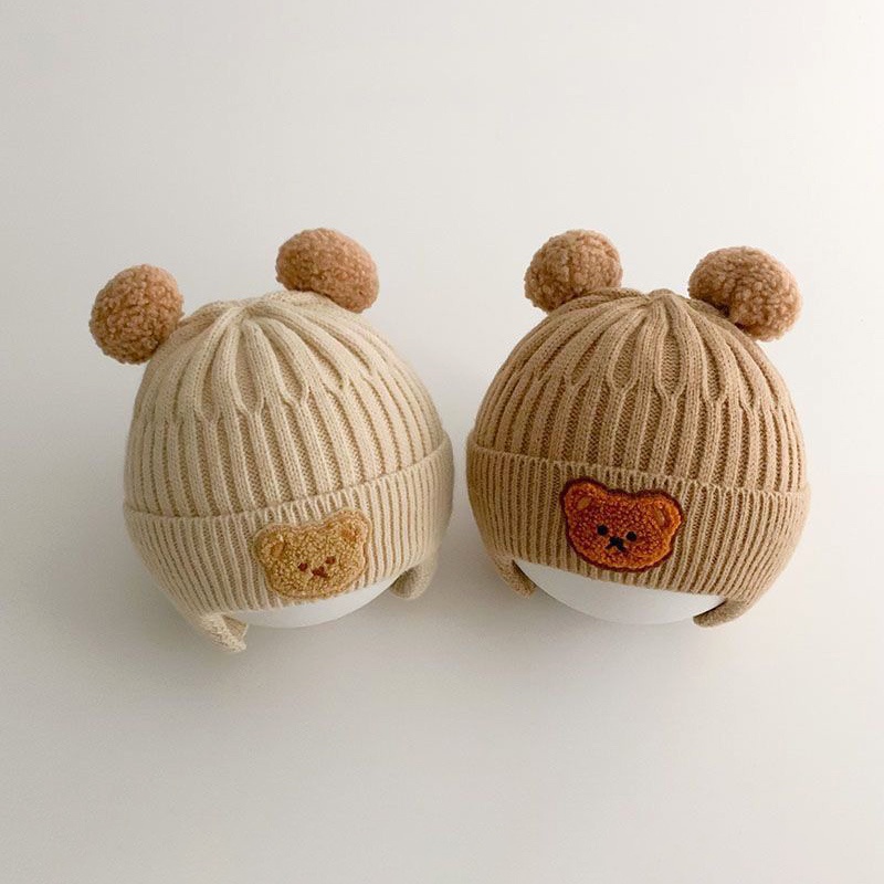 Mũ beanie Dệt Kim Giữ Ấm Tai Gấu Hoạt Hình Thời Trang Mùa Đông Hàn Quốc Cho Bé Trai Và Gái gorros