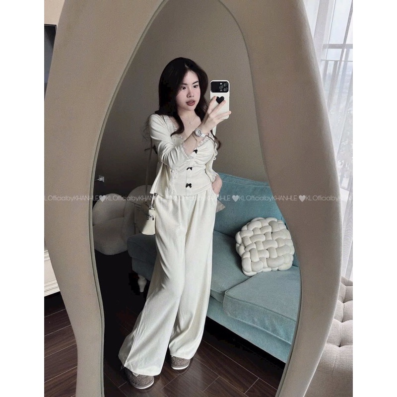 Set áo len 3 món gốm áo candigan len, áo dây, quần xuông