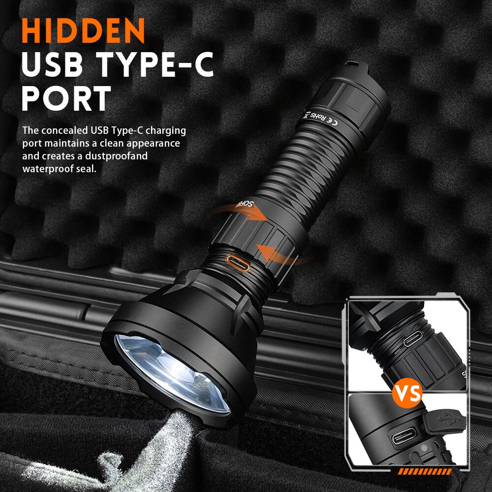 Đèn pin SOFIRN SF26 sáng 2000 lumen chiếu xa 964m pin 21700 sạc USB-C công tắc kép phản ứng nhanh