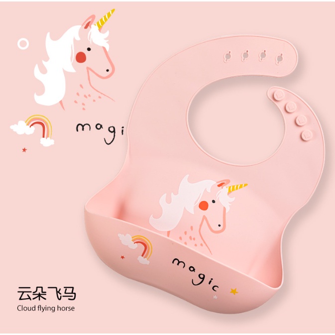Yếm Ăn Dặm Có Máng Siêu Nhẹ Màu Đẹp Họa Tiết Đáng Yêu Cho Bé Loại Silicon / Nilong