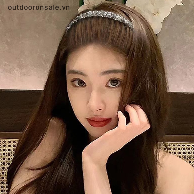 Băng Đô Cài Tóc Màu Trơn Đính Đá Có Răng Chống Trượt Thời Trang Cho Nữ