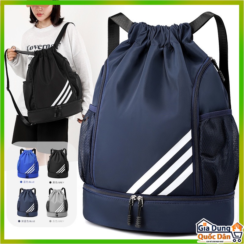 Ba lô thể thao dây rút gấp gọn chống thấm đa năng 4 màu xanh,xám,đen,tím than cho mọi người