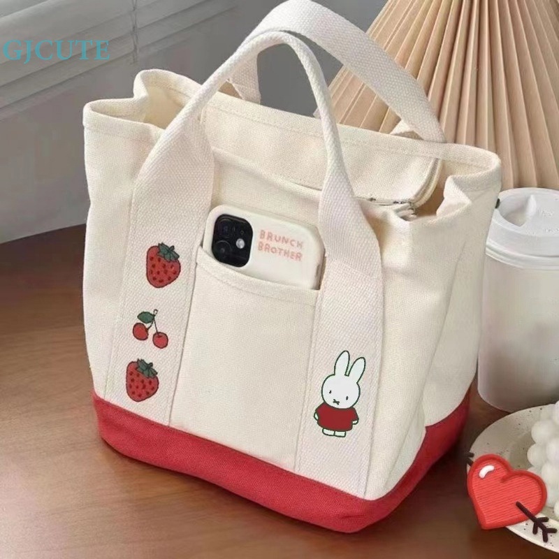 Gjcute Túi Xách Vải canvas Màu Trơn Sức Chứa Lớn Kiểu Dáng Đơn Giản Dành Cho Nữ