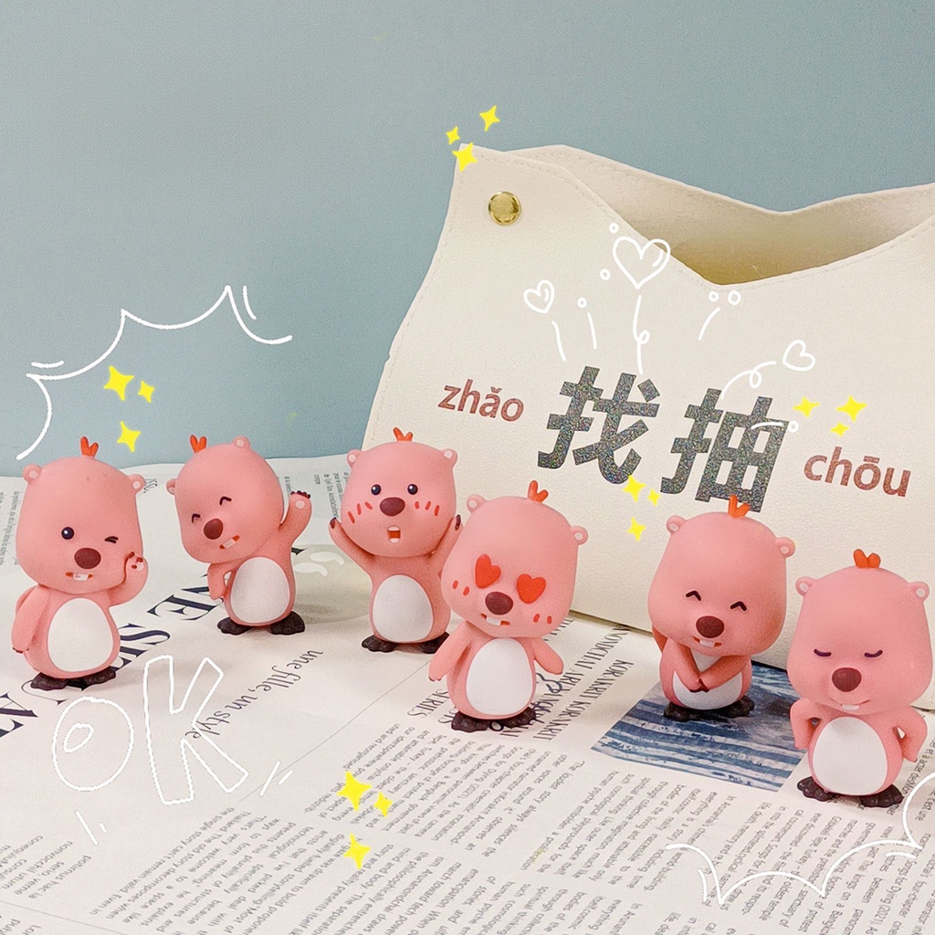 1 set 6 Đồ trang trí Nhân Vật anime pororo loopy Bằng pvc Dễ Thương Trang Trí Bàn Làm Việc