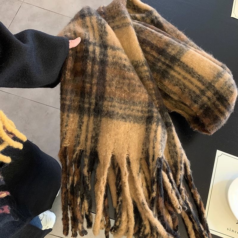 Khăn Choàng Cổ Dày Kẻ Sọc Màu Sắc Ấm Áp Dễ Phối Đồ Thời Trang Thu Đông Phong Cách Hàn Quốc Cho Nữ